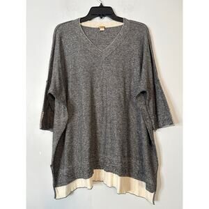 Zoe Couture Women's Cashmere Cotton V Neck Knit Sweater One Size Gray Hi Low hem